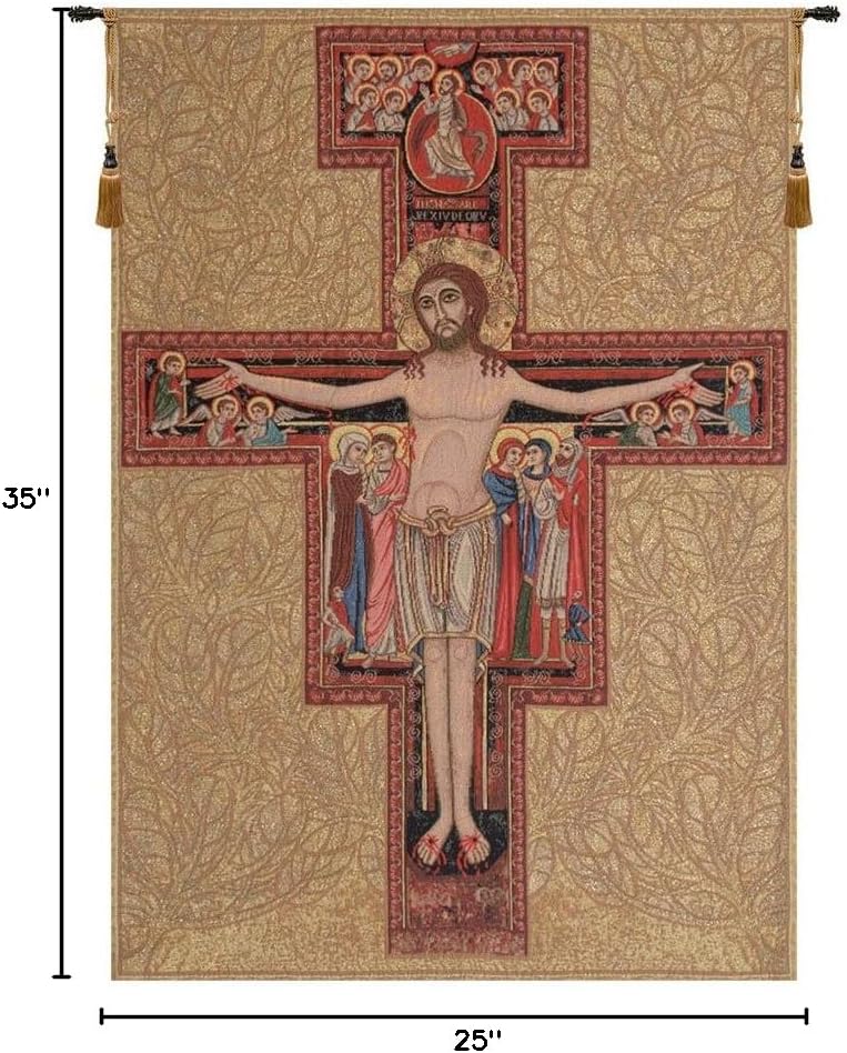 Charlotte Home Furnishings Inc. Crucifix Of St. Damian Italian Tapestry Wall Hanging 35 X 25 Inch Viscose Cotton And Polyester Blend Wall Art Perfect For Home Decor And Wall Decor