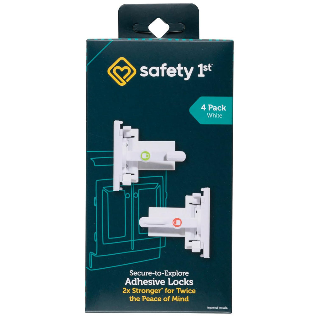 Safety 1st - Secure-to-Explore Adhesive Cabinet Locks Baby Proofing, ChildLocks for Cabinets and Drawers (4 Locks), White (Pack of 12)