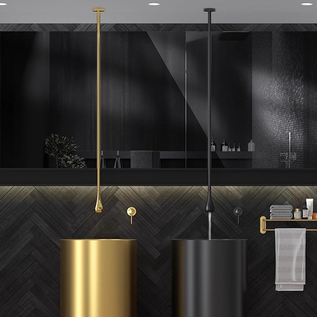 Ceiling Mounted Bathroom Faucet, Free Standing Bathtub Faucet, Brass Water Drop Hanging Faucets,Hot and Cold Bathtub Wall Mounted Faucets for Vanity Hotel(Countertop Switch, Gold)