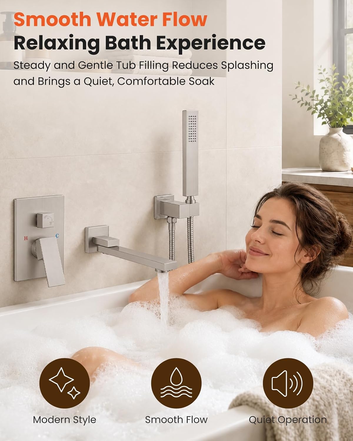 gotonovo Wall Mounted Bathtub Faucet with Hand Held Sprayer,Tub Shower Faucet Set,Single Handle Bathroom Shower System Mixer for Tub,Rough-In Valve Included Swivel Tub Spout Brushed Nickel