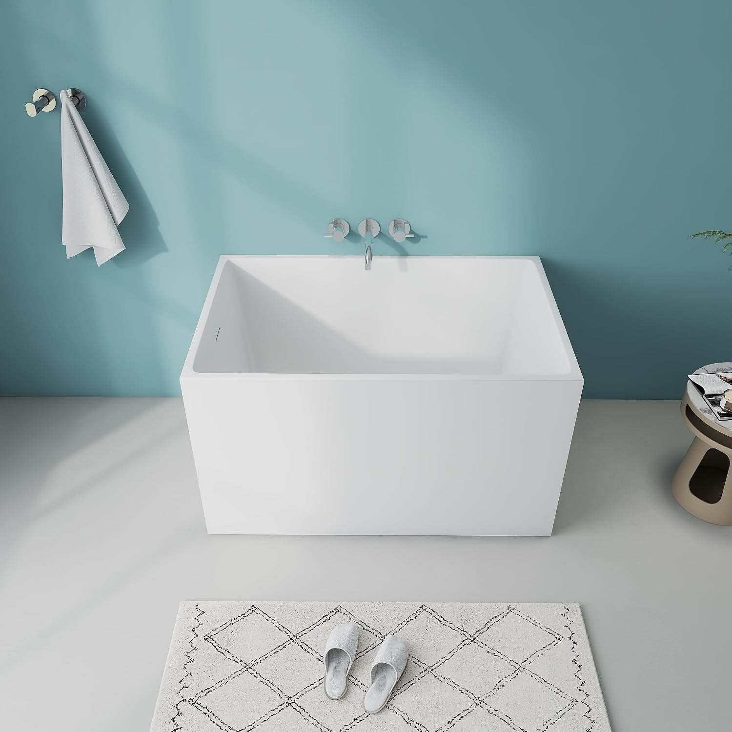 43.3' Contemporary Free Standing Bathtubs, Japanese Soaker Tub | Upgraded Glossy White Japanese Soaker Tub with CUPC Drain