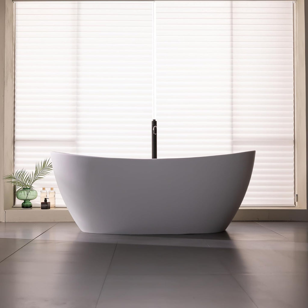 73'' Freestanding Bathtub, Stone Resin Free Standing Tub, High-Back Soaking Tub, Contemporary Design Stand Alone Tub with Pop-up Drain and Overflow, 2 Person Bathtub