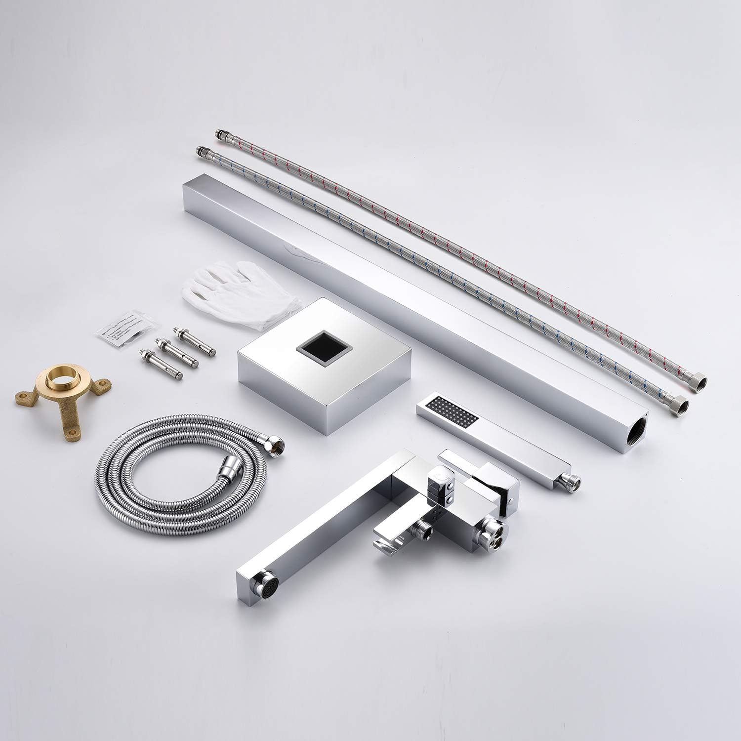 Wowkk Freestanding Bathtub Faucet Tub Filler Chrome Floor Mount Bathroom Faucets Brass Single Handle with Hand Shower