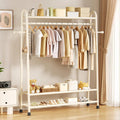 Portable Clothes Rack,Metal Garment Rack With Storage Shelves And Coat/Hat Hooks,Freestanding Clothing Organizer Racks For Hanging Clothes,Black/White(White,85cm(33.4in))
