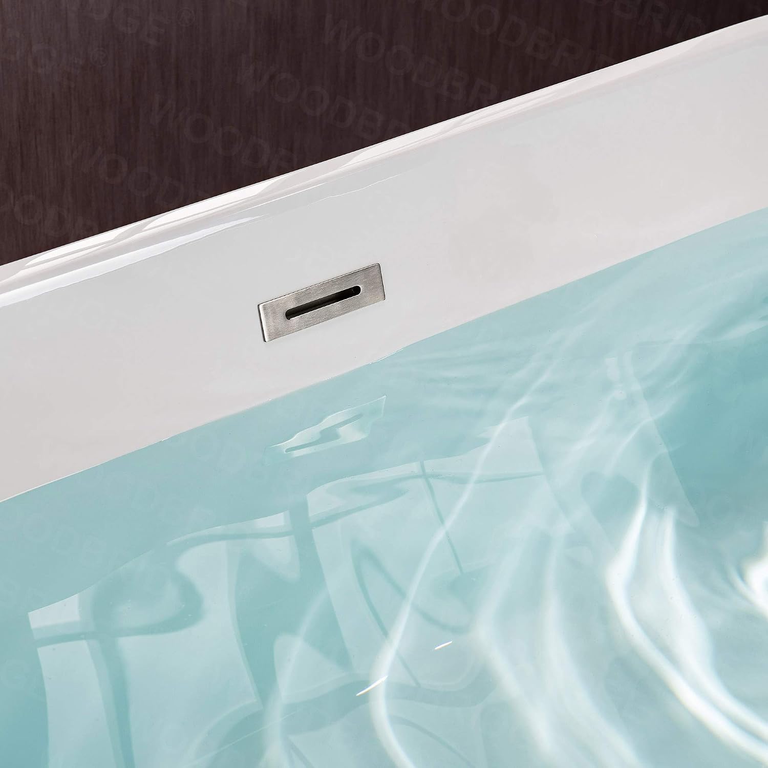 WOODBRIDGE 59' Acrylic Freestanding Bathtub Contemporary Soaking White Tub with Brushed Nickel Overflow and Drain,B0014 -B/N-Drain &O