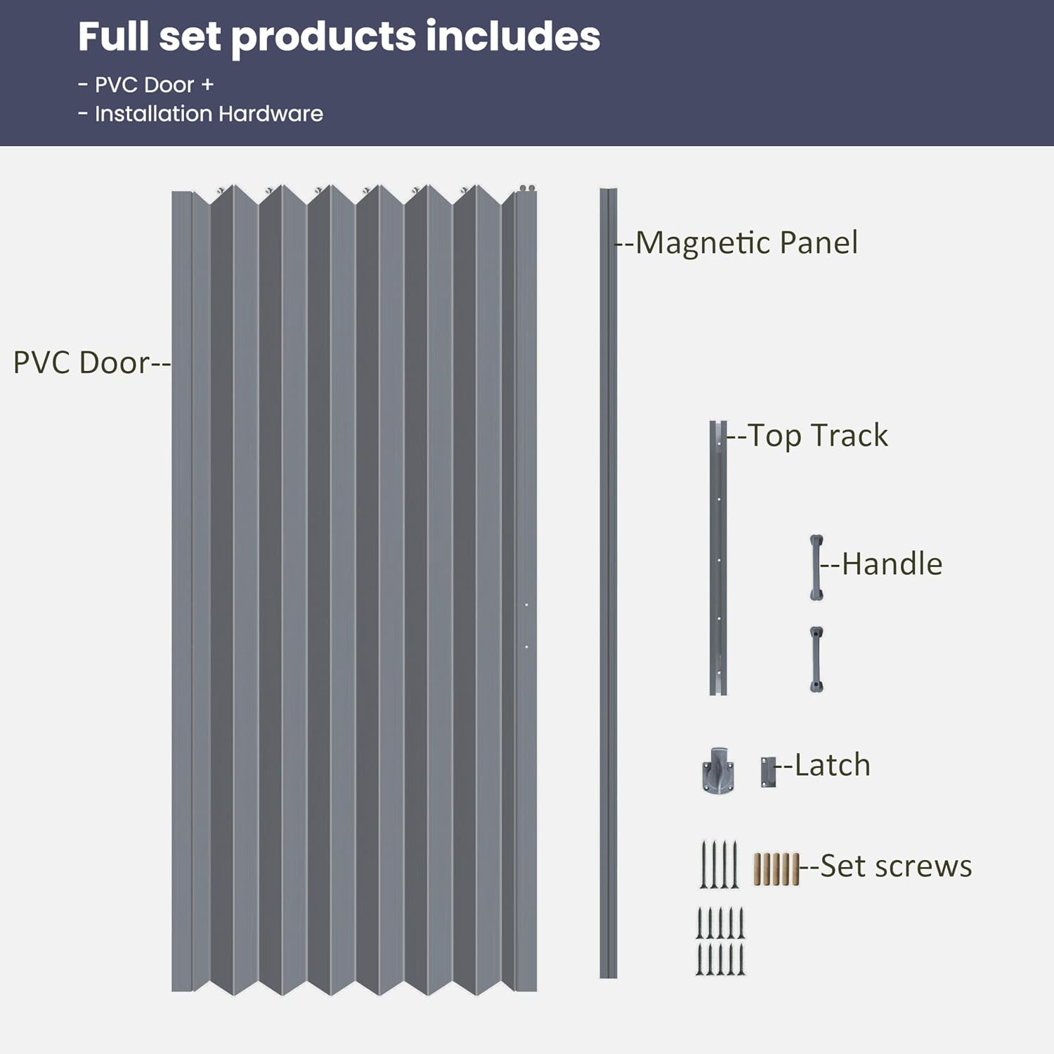 DIYHD 48X80in Interior Accordion Door for Closet & Doorway, Space Saving Foldable Closet Door, No Bottom Track, Set with Double-Sided Handles & Lock, Indoor Use Only, Folded Width 5-7/8', Grey