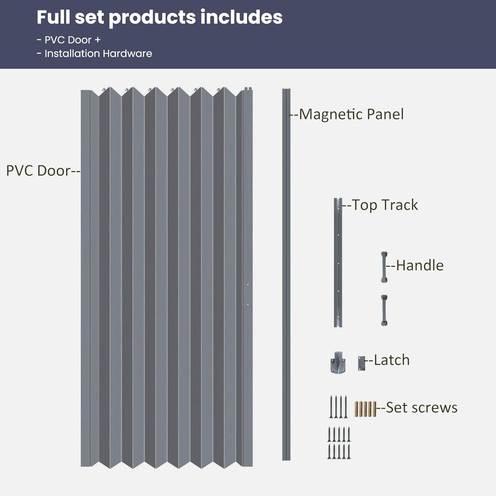 DIYHD 48X96in Interior Folding PVC Accordion Door,Grey,Include Door and Mounting Hardware,Handle,Latch,Folded Width 5-7/8'