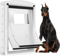 [MAVRICTECH] Extea Large Dog Door for Door, Dog Door for Interior & Exterior Door with Steel Frame and Telescoping Tunnel, Magnetic Two Flaps Design and Two Sliding Lock Panels, Up to 220LBS, White.