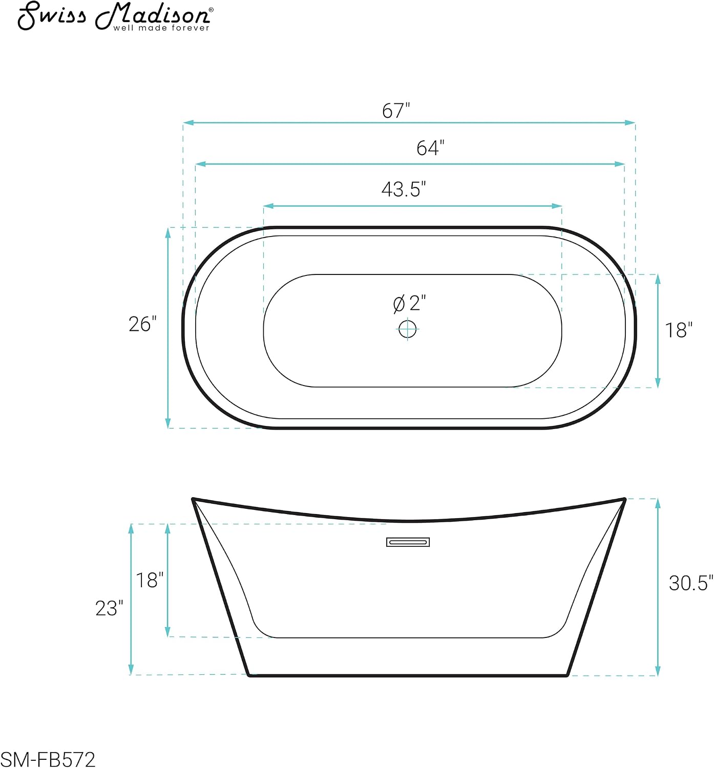 Swiss Madison SM-FB572 Ivy 67' Oval Bathtub