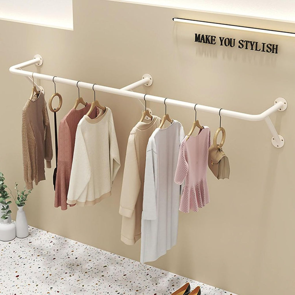 Wall Mounted Industrial Pipe Garment Rack,Retail Store Clothing Display Stand, Space-Saving Hanging Closet Rod,Metal Clothing Towel Rack, Garment Hanging Storage Rail,for Bedroom Laundry Room