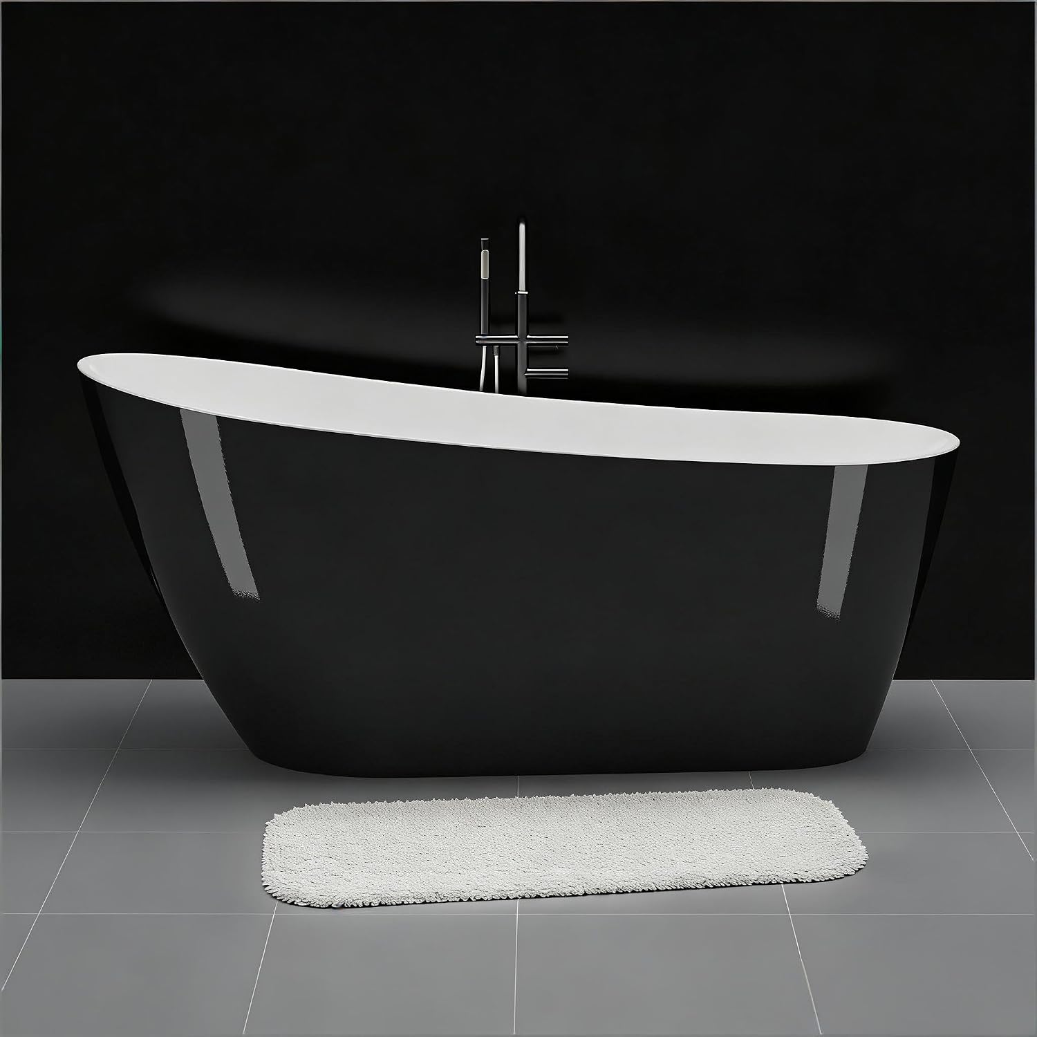 67 Inch Freestanding Bathtub, Soaking Tub, Acrylic, Deep Upright Bathtub with Built-in Drain and Overflow, Contemporary Free Standing, Black Elegant Finish