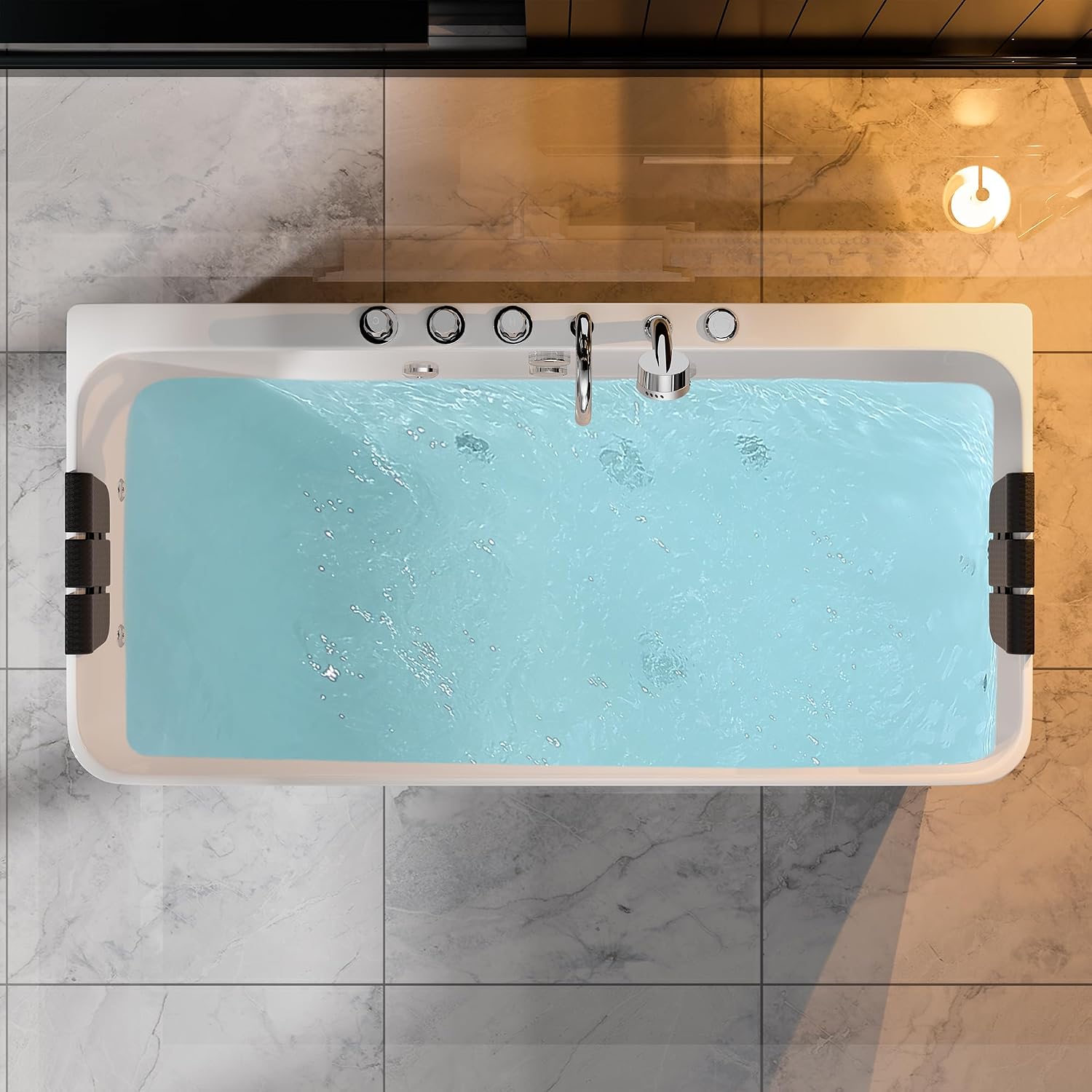 Empava 67-Inch Freestanding Whirlpool Bathtub Rectangular with 8 Hydromassage Water Jets Luxury Acrylic Massage SPA Soaking Bath Tub Double Ended
