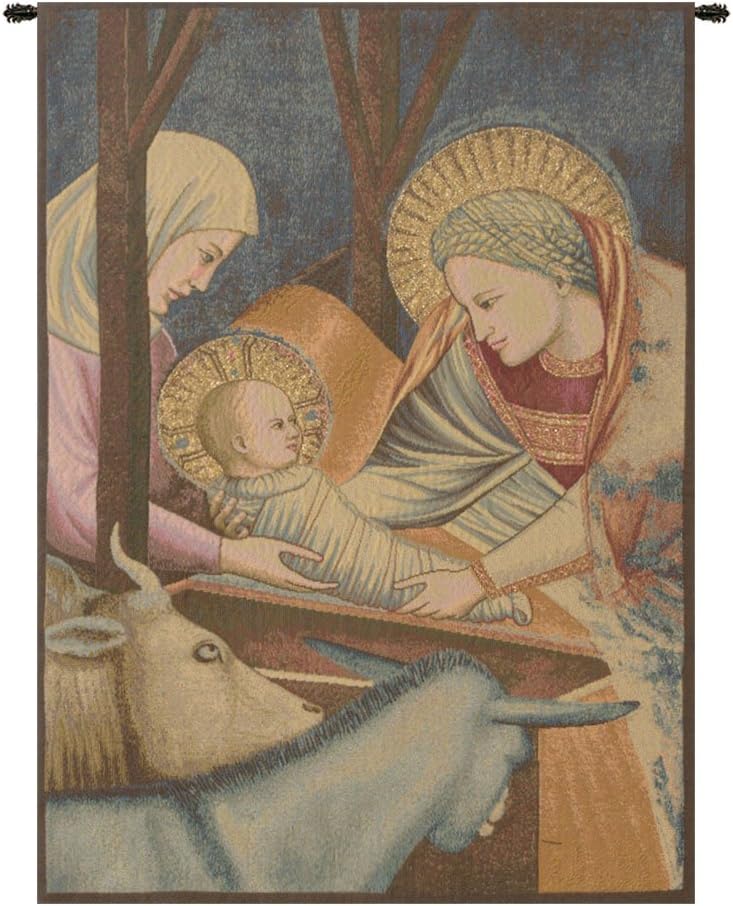 Charlotte Home Furnishings Inc. Nativity Giotto Left Panel Italian Tapestry Wall Hanging 17X12 Inch Viscose Cotton & Polyester Blend Wall Art Perfect for Home Decor & Wall Decor By Giotto di Bondone