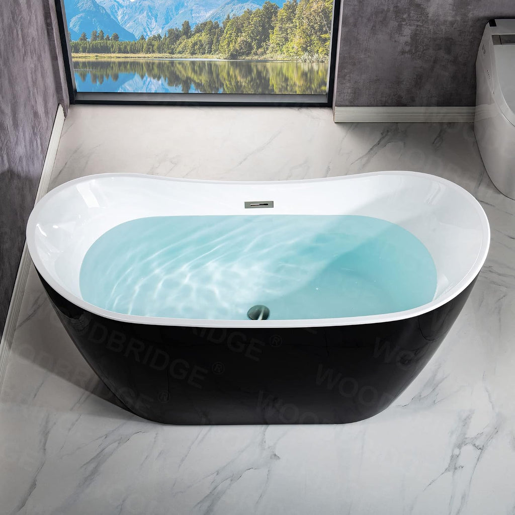 WOODBRIDGE 59' Acrylic Freestanding Bathtub Contemporary Soaking Tub, Black Acrylic(Matte Black Drain/Overflow),BTA1816-MB