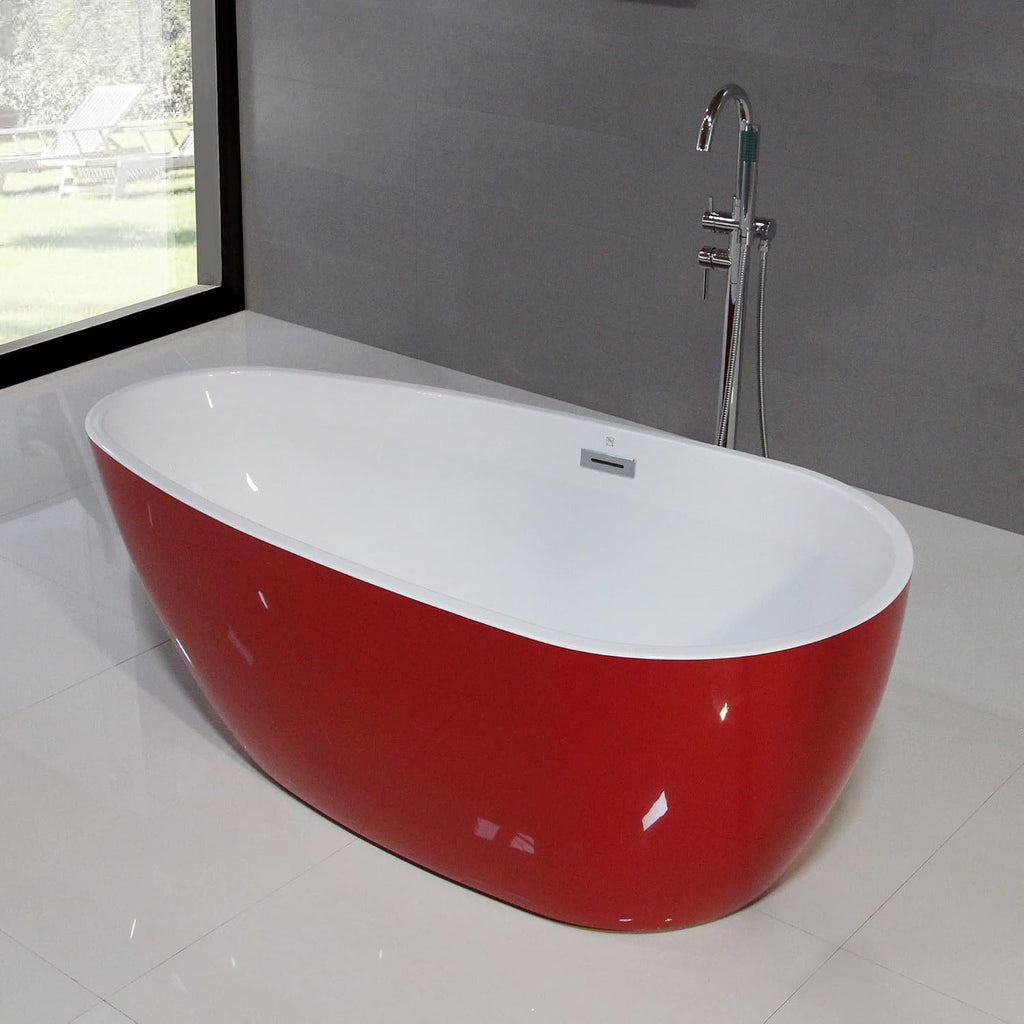 Dowell 074 Luxury Contemorary High Grade Acrylic FREE STANDING Bathtub Modern New (63'x30-3/4'x22-7/8' Red)