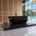 Oval 69' Freestanding Tub, Solid Surface Bathtub Matte Black | Stone Resin, Overflow and Pop up Drain, Solid Surface Bathroom Soaking Tub, Cupc Certified, Contemporary
