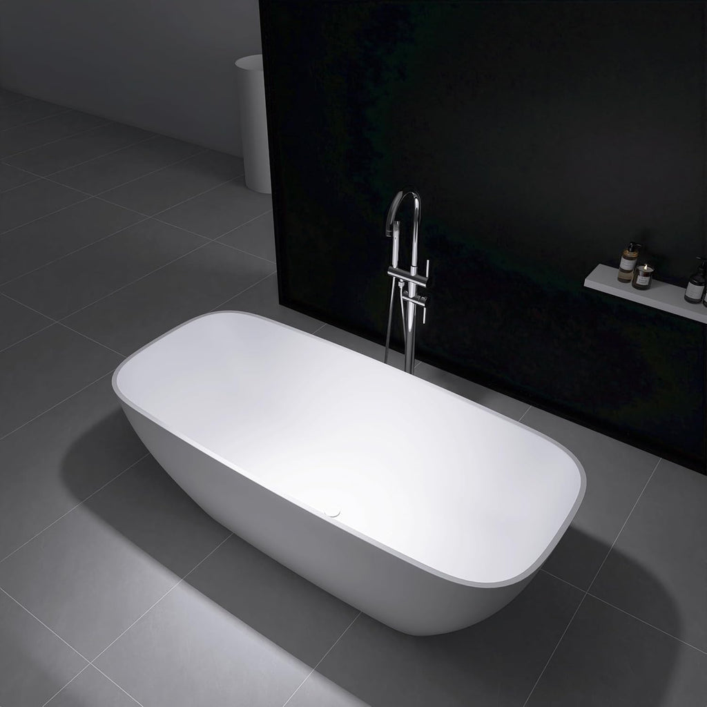 67' Resin Stone Freestanding Bathtub, Solid Surface Bathtub Modern Design Stand Alone Tub with Drain and Overflow, Matte White 306MW1700