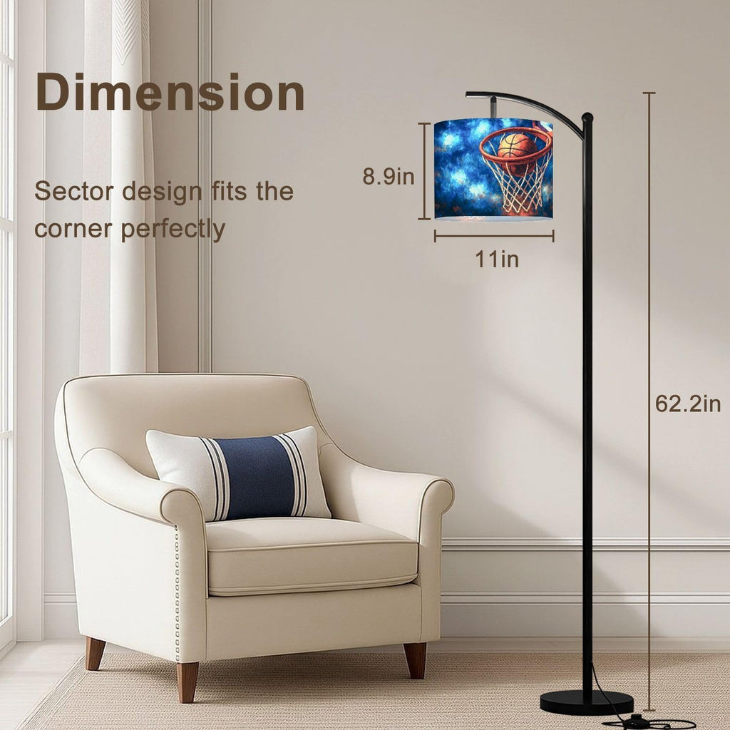 Arc Floor Lamp Sports Baseball Sport Theme Vintage Basketball Hoop Net Sky Dynamic Tall Standing Lamp Modern Dimmable with Remote Adjustable Drum Shade Footswitch for Living Room Bedroom Office