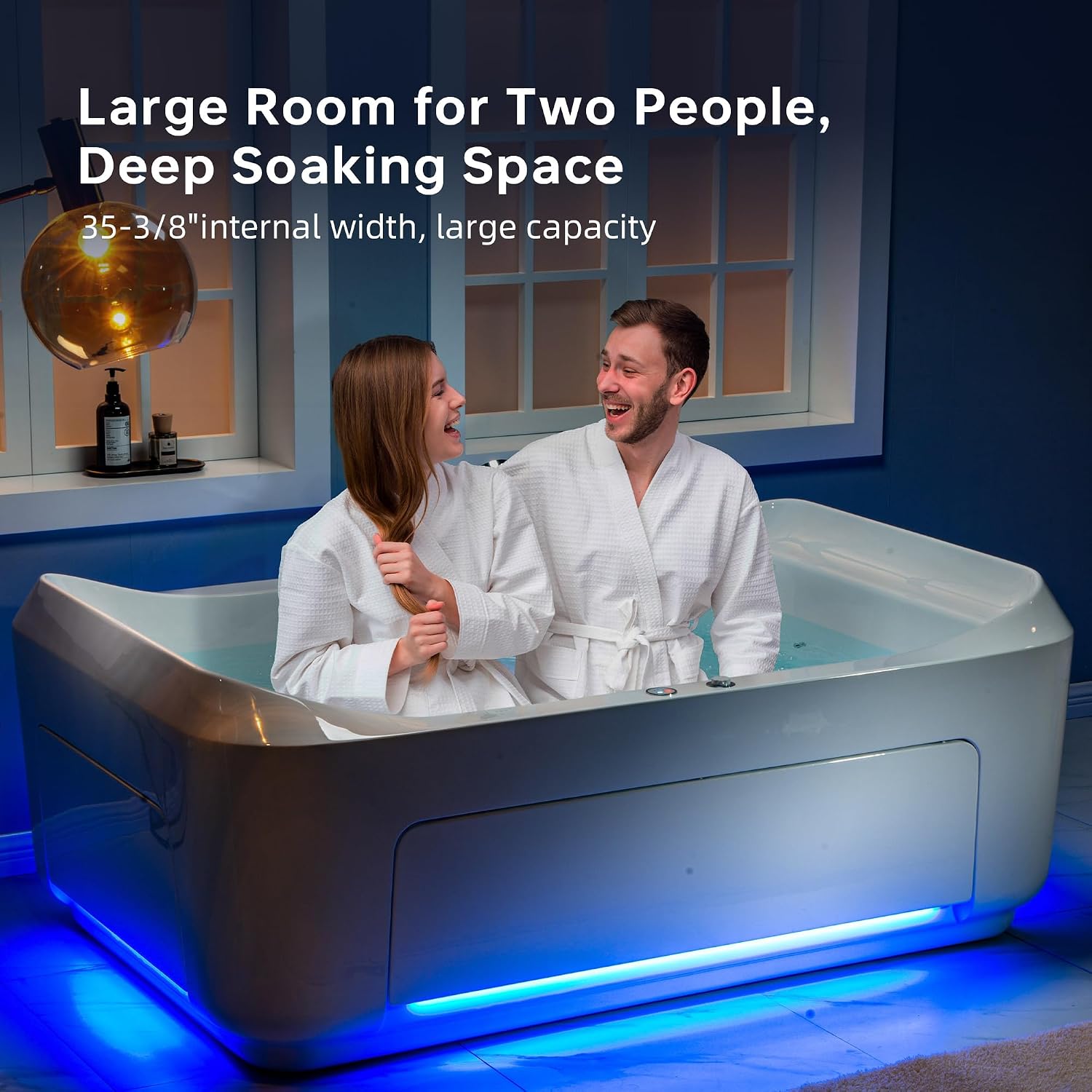 WOODBRIDGE 70-7/8'L x 47-1/4'W 2 Person Freestanding Hydrotherapy Whirlpool and Air Bath Heated Soaking Combination Massage Tub with Adjustable Speed Air Blower and Display Control Panel, B0091