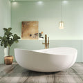 71' Premium Solid Surface Freestanding Bathtub, Unique Oval Stone Resin Tub with Overflow and Pop-up Drain, Matte White