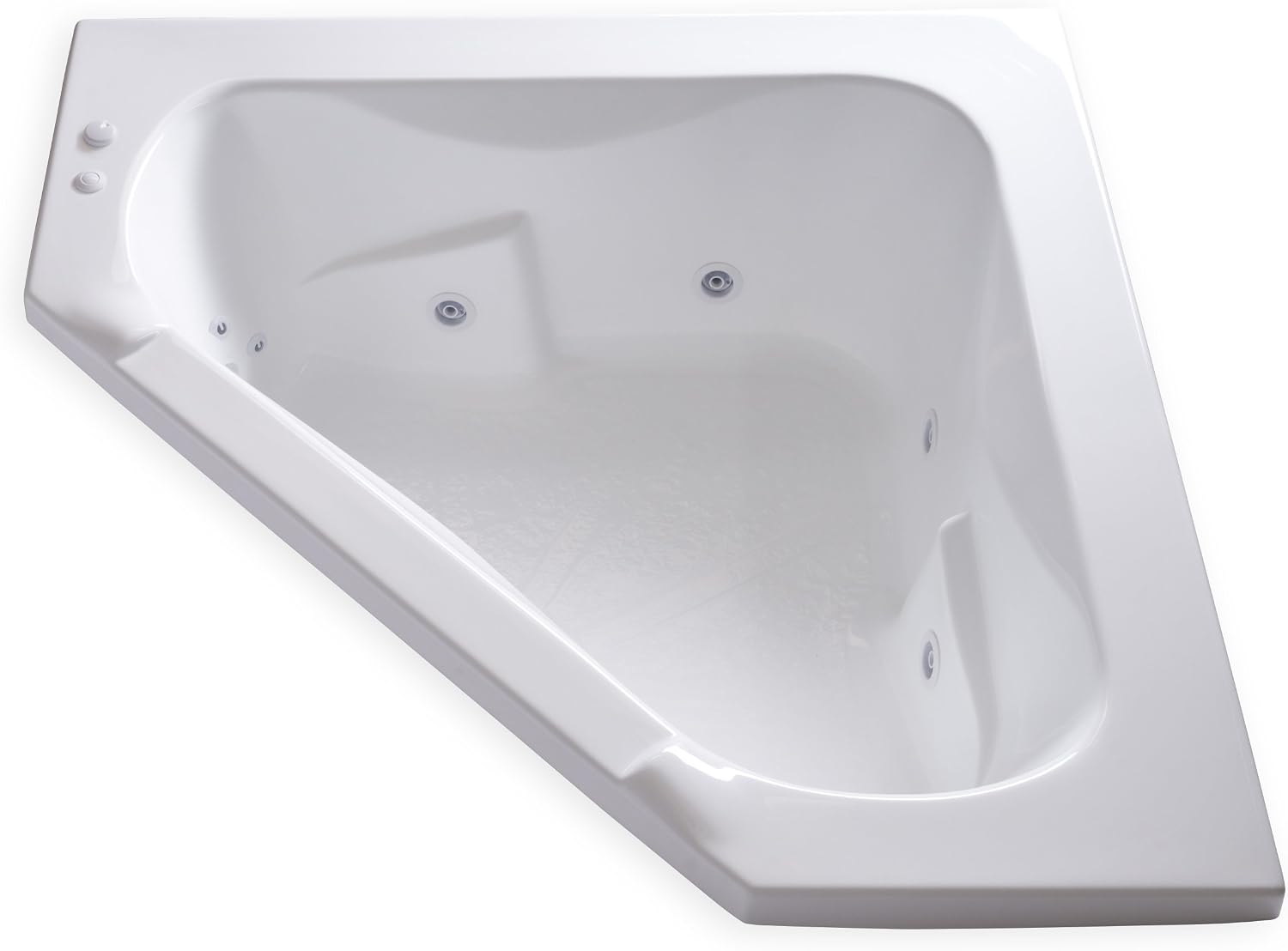 Carver Tubs - CT6060 - Modern Acrylic Fiberglass Whirlpool Corner Bathtub, 12 Heated Jetted Air Massage - White Corner Triangle Acrylic Tub w/Armrest - Deep Relaxing Soak - 60'L x 60'W x 19.5'H
