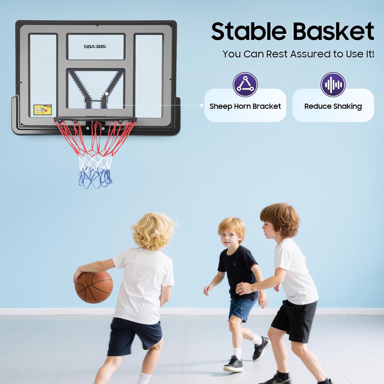 Performance Pet Backboard & Rim Combo, Wall Mount Basketball Backboard Adjustable Basketball Hoop Removable Backboard Rim Kit Hoops with Basket Net for Outdoors Club Home Training