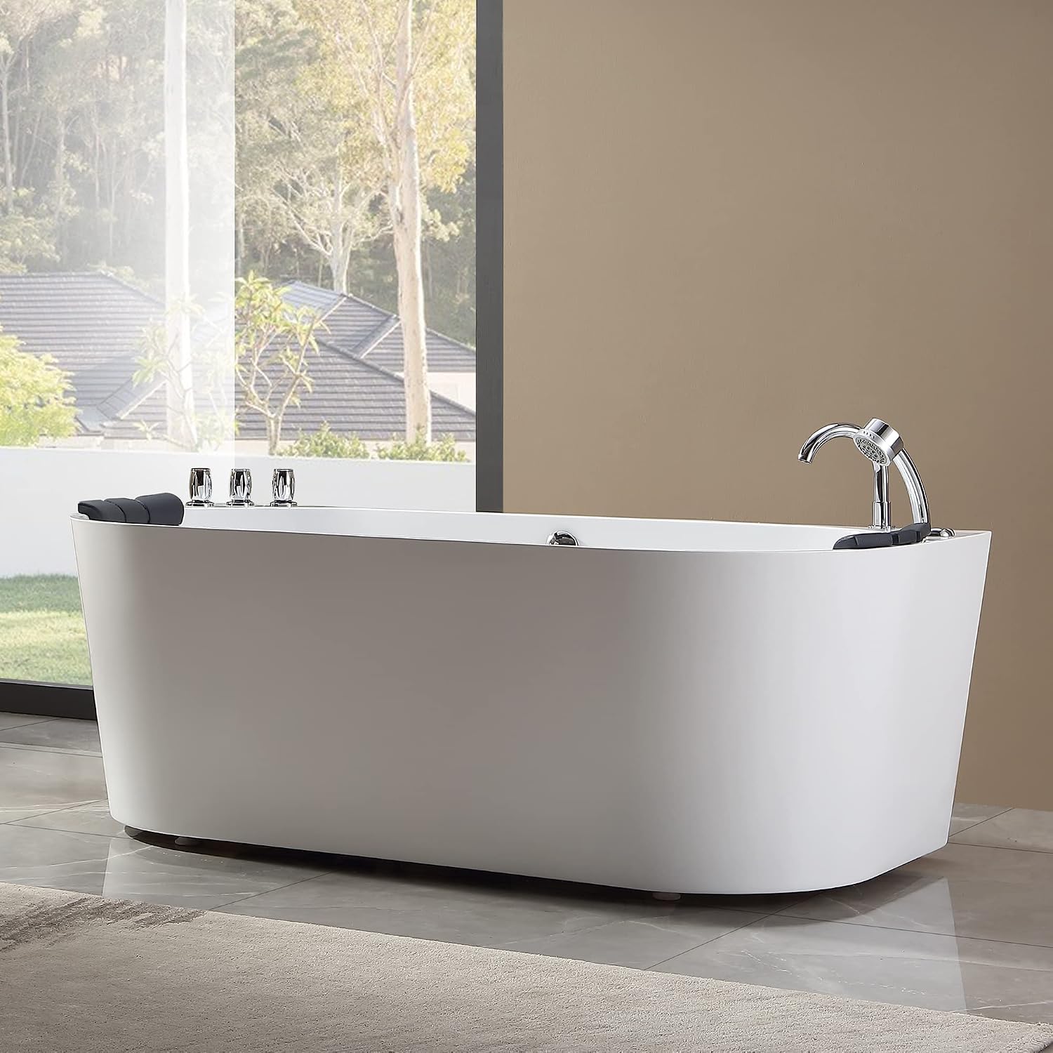 Empava 67' Freestanding Whirlpool Bathtub Oval with 8 Hydromassage Adjustable Water Jets Luxury Acrylic Massage SPA Soaking Bath Tub in White Double Ended