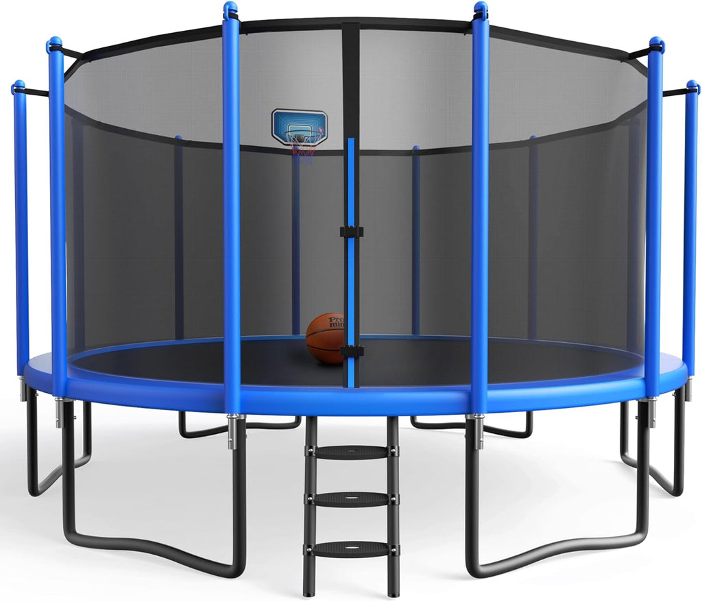 YORIN Outdoor Backyard Bouncer with Basketball Hoop, Heavy Duty Jumping Set for Kids & Adults, 8FT 10FT 12FT 14FT 15FT 16FT, 1500LBS Capacity, ASTM Certified, Galvanized Steel Frame