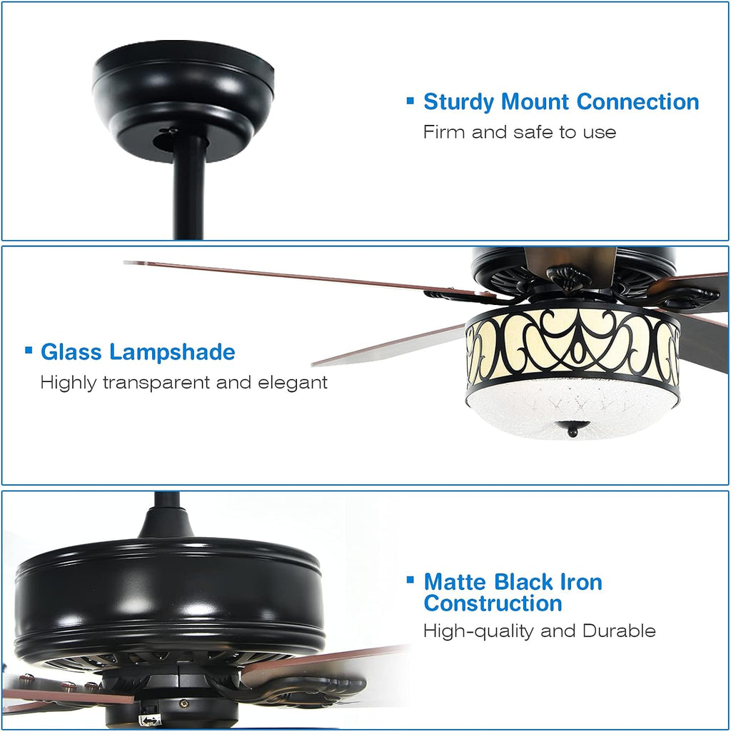 Tangkula 52' Ceiling Fan w/Lights & Remote Control, Lighting Fan w/5 Reversible Blades, 3 Wind Speed, Timer Function, Fan Lamp Suitable for Living Room, Bedroom (Matte Black)