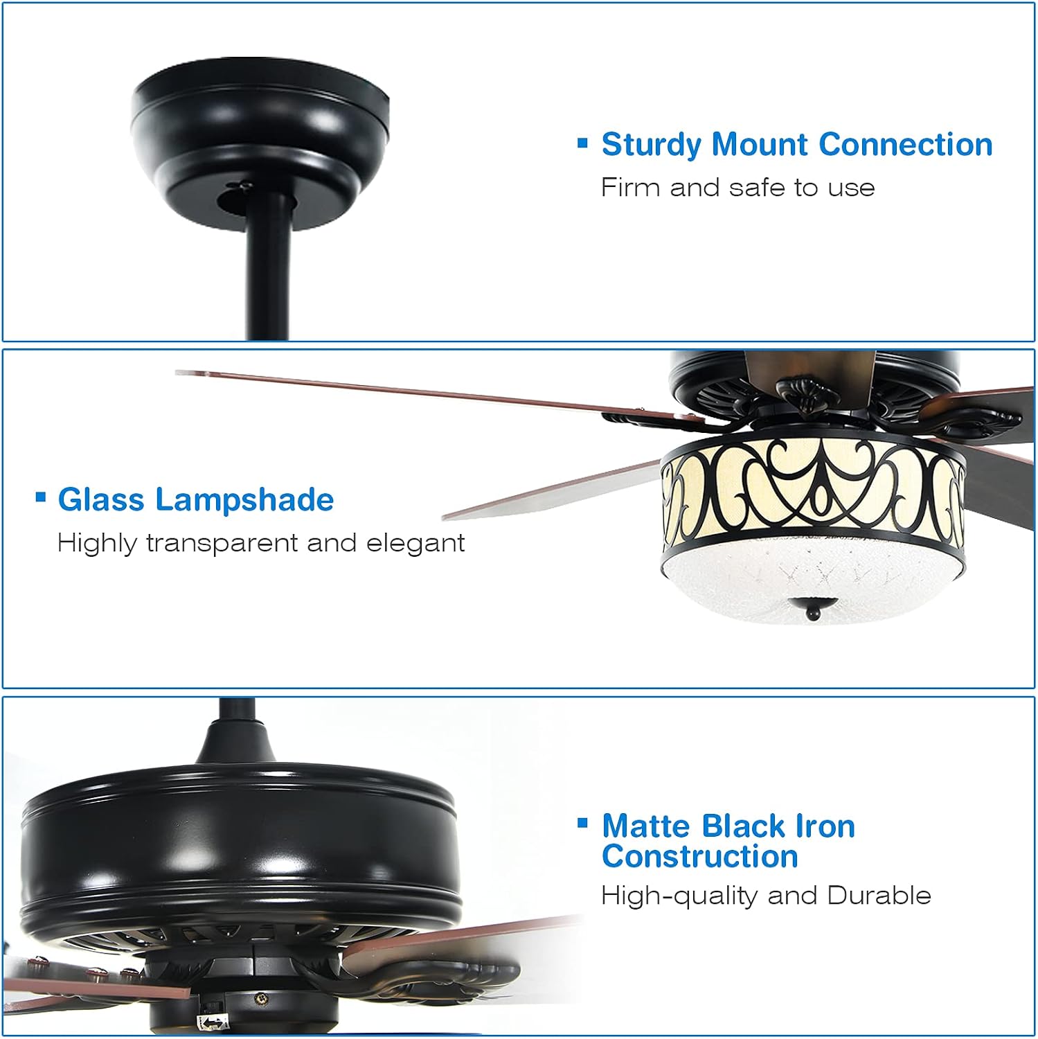 Tangkula 52' Ceiling Fan w/Lights & Remote Control, Lighting Fan w/5 Reversible Blades, 3 Wind Speed, Timer Function, Fan Lamp Suitable for Living Room, Bedroom (Matte Black)