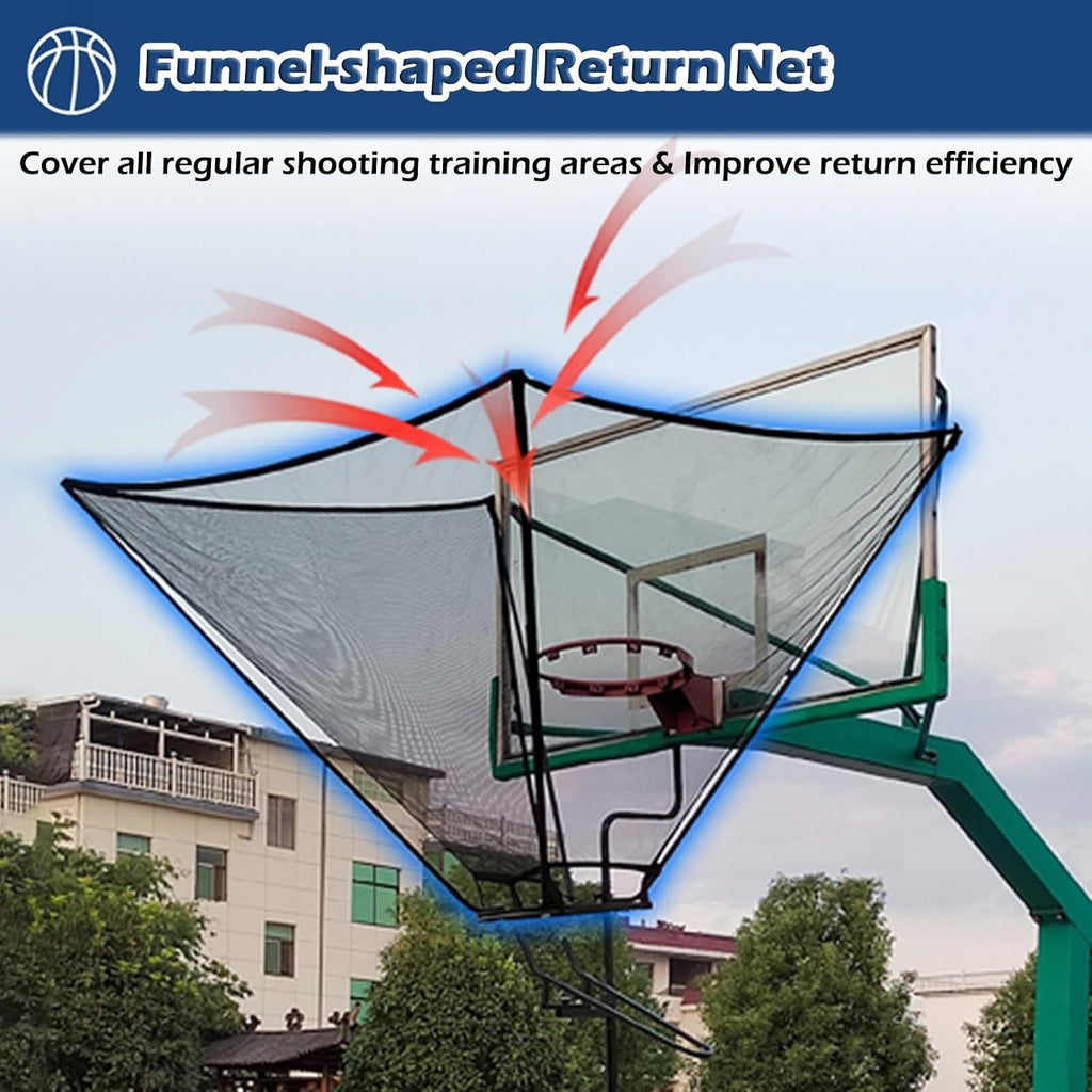 Indoor/Outdoor Basketball Return with Wheels, Portable Basketball Net Catcher with 180° Rotatable Chute, Shooting Training Rebounder System Easy to Fold