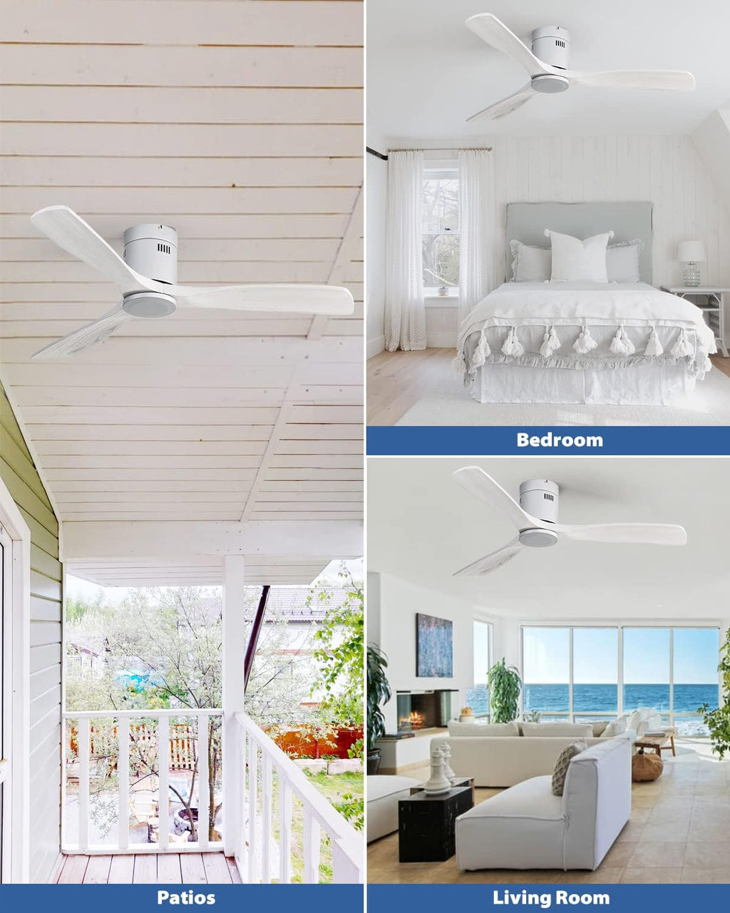 Sofucor 52 Inch Flush Mount Ceiling Fan No Light, Solid Wood Ceiling Fans without Lights Remote Control, Reversible DC Motor, Indoor/Outdoor Ceiling Fans for Bedroom Living Room Farmhouse Patio