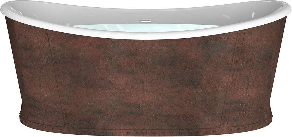 HEATGENE 66' Acrylic Freestanding Bathtub Vintage Freestand Soaking Tub UPC Certified Drain & Overflow Assembly Included - Copper