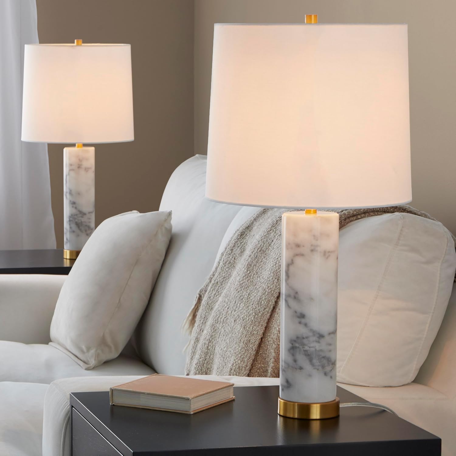LumiSource Marbella 26' Marble Table Lamp Set of 2, Desk Lamp, Bedside Lamps for Night Stands, Nightstand Lamp, Small Lamp, Small Table Lamps for Living Room, White Table Lamps Set of 2