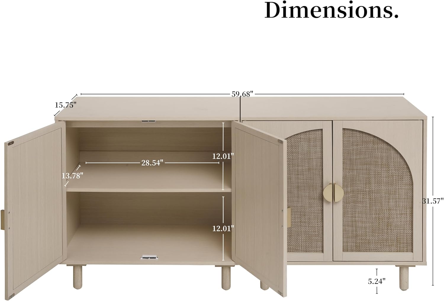 Rattan Storage Cabinet, Beige Boho Sideboard with Adjustable Shelf, Magnetic Door Latch. [2pcs, Beige]