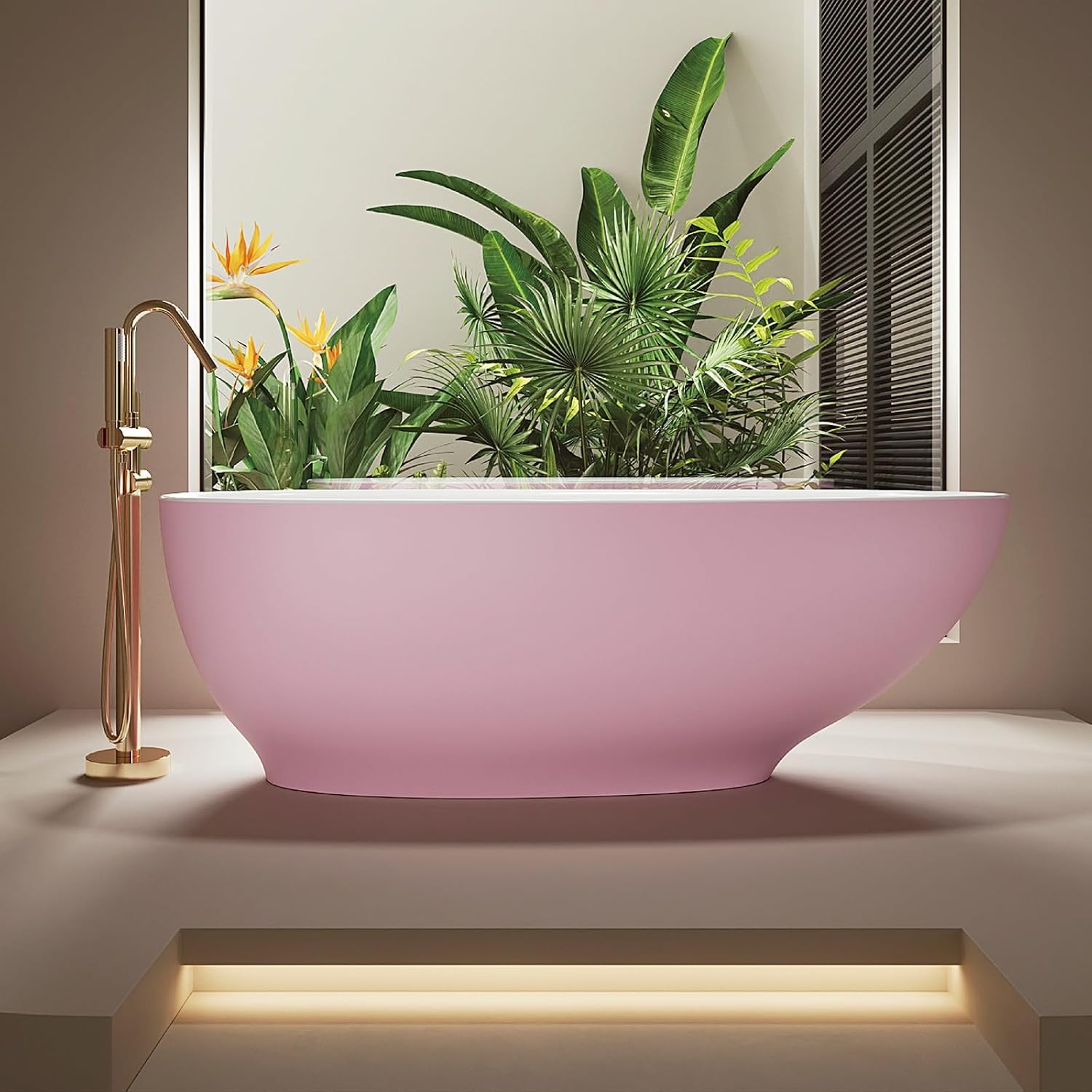 68' Edeyeu Freestanding Bathtub - Modern Artificial Stone Soaking Bathtub, Extra-Deep Freestanding Bathtub, Colored Free Standing Tub, Durable Pmma Artificial Stand Alone Tub Pink