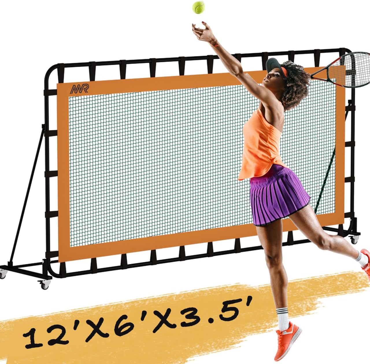 MR Tennis Rebounder 12'x6', Adjustable Tilt Angle Rebound Net, Multi-Sport Portable Bounce Back Net with Wheels, Rebound Wall for Tennis, Pickleball, Lacrosse, Hockey, Softball & Baseball Training