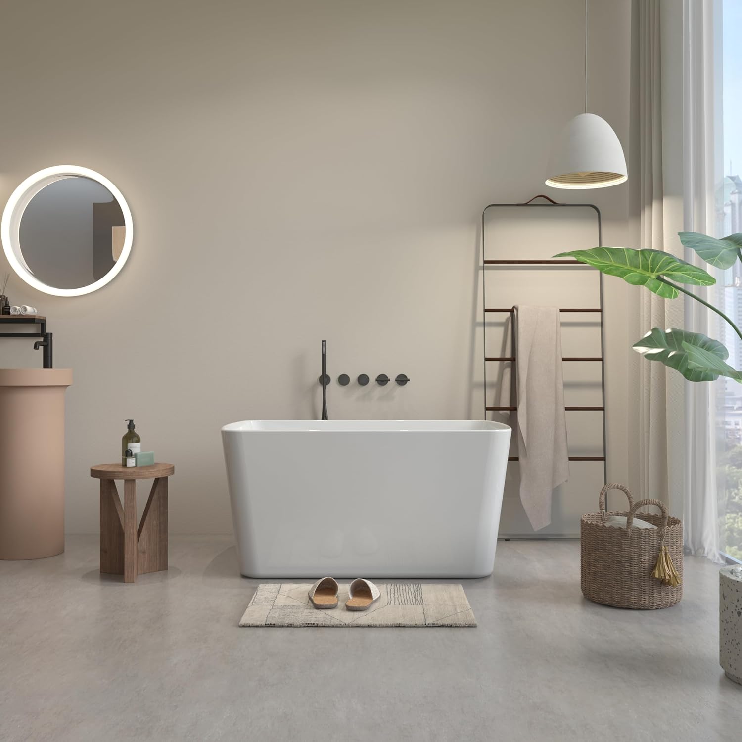 Abruzzo 49'Acrylic Free Standing Tub,Janpanese Soaking Tub with Seat Desgin,Modern Soaking Bathtub with cUPC Certified(Glossy White)