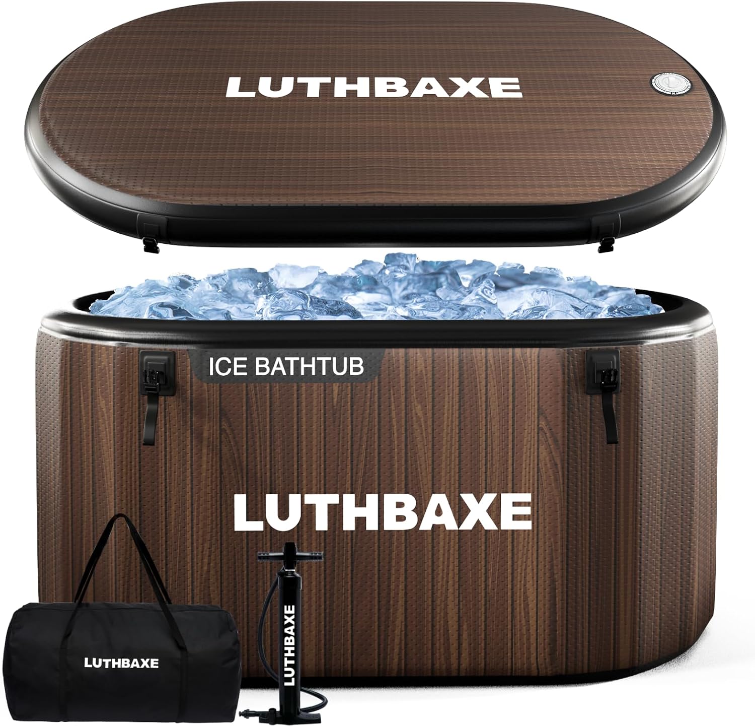 Cold Plunge | Upgraded 218 Gallon Inflatable Ice Freestanding Bathtub with 5 Layers Durable Design | Portable Cold Water Bath for Athletes' Recovery | Ice Bath for Outdoor and Camping | Wood Grain