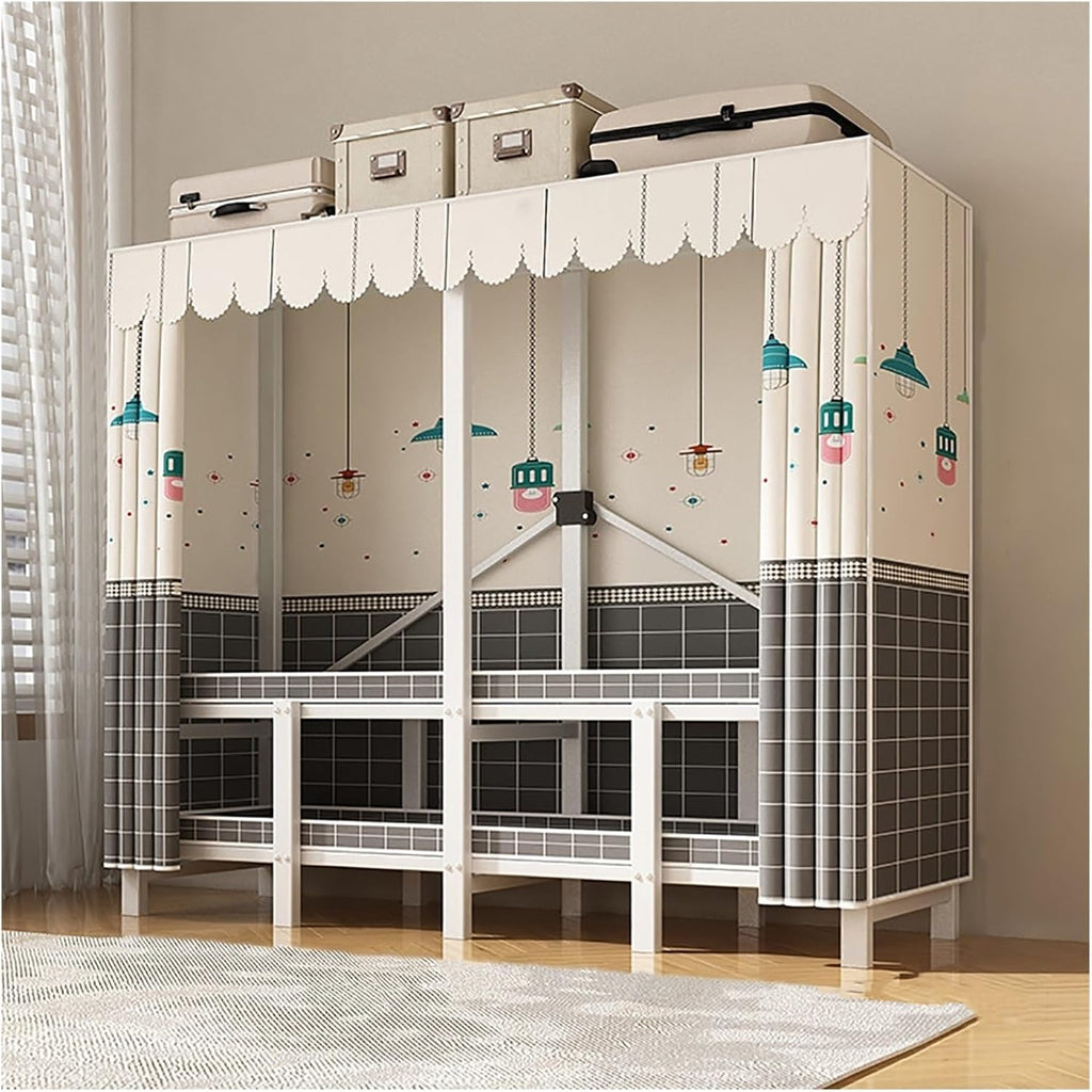 Foldable Clothes Hanger With Cover, Portable Metal Wardrobe Closets, One-Piece Folding Base, Metal Clothing Rack Cotton Cover, Garment Rack With Hanging Rods(Yellow1,190cm/74.8inch)