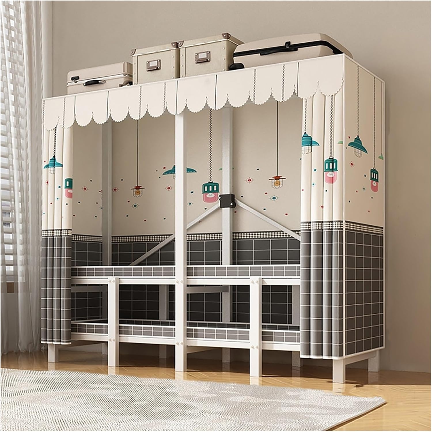 Foldable Clothes Hanger With Cover, Portable Metal Wardrobe Closets, One-Piece Folding Base, Metal Clothing Rack Cotton Cover, Garment Rack With Hanging Rods(Yellow1,190cm/74.8inch)