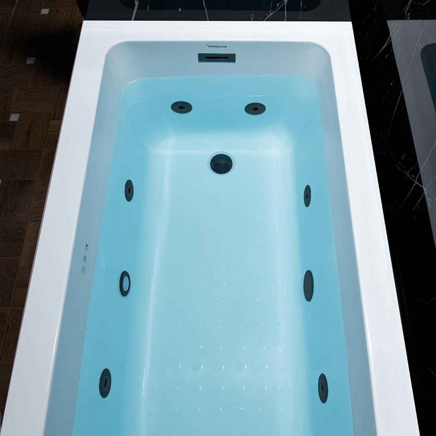 WOODBRIDGE 60' x 32' Alcove Acrylic Rectangular Whirlpool Heated Jetted Tub in White with Left Drain, Matte Black Finish, BS429-L-MB02
