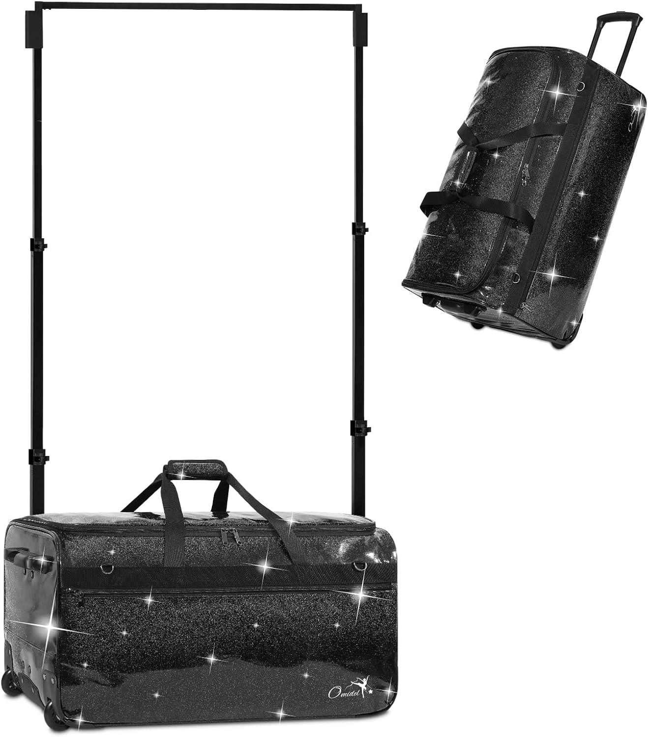 Dance Bag with Garment Rack and Curtain | 28' Sparkling Dance Competition Duffle Bag with Rack & Wheels | Upgraded Stable System | Ideal Rolling Dance Suitcase for Dancer Cheerleader Gymnast Traveler