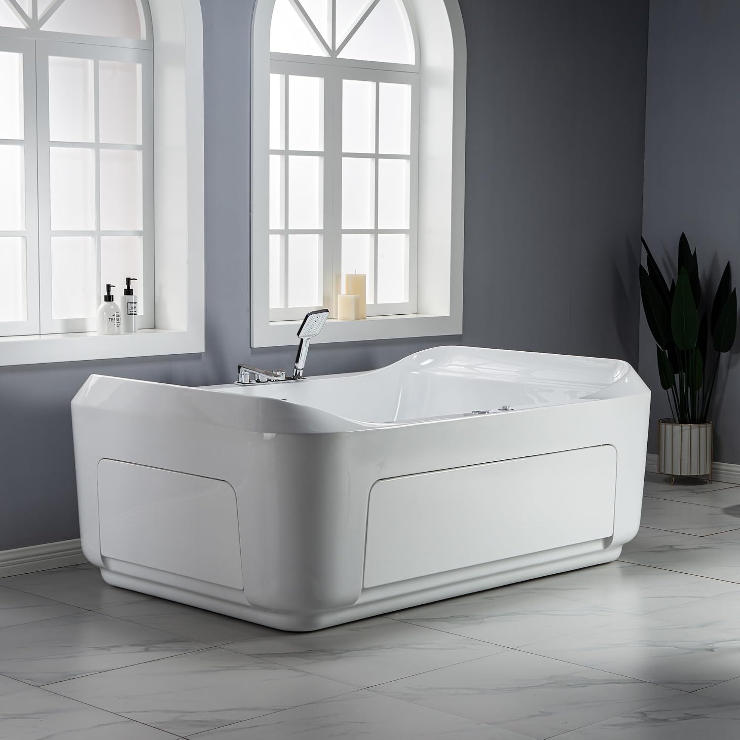 WOODBRIDGE 70-7/8'L x 47-1/4'W 2 Person Freestanding Hydrotherapy Whirlpool and Air Bath Heated Soaking Combination Massage Tub with Adjustable Speed Air Blower and Display Control Panel, B0091