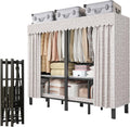 Wardrobe Clothes Organizer - Heavy Duty Metal Garment Rack With Fabric Cover And 2 Hanging Rods, Portable Foldable Wardrobe Closet, Fabric Wardrobe Closet, Load 1200 Lbs For Hanging Clothes(150cm/59.1