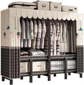 Metal Wardrobe Closet - Bedroom Fabric Wardrobe, Portable Wardrobe Closet Rack, Heavy-Duty Foldable Garment Rack With Cover, 1100lbs, Freestanding Rack Clothes Organizer System, For Corridor(168*50*17