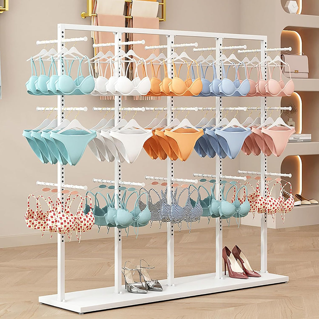 Underwear Display Rack, Coat Rack Stand with Adjustable Shelf Spacing, Freestanding Clothing Store Boutiques Retail Lingerie Garment Racks for Socks Bra Panties(White)