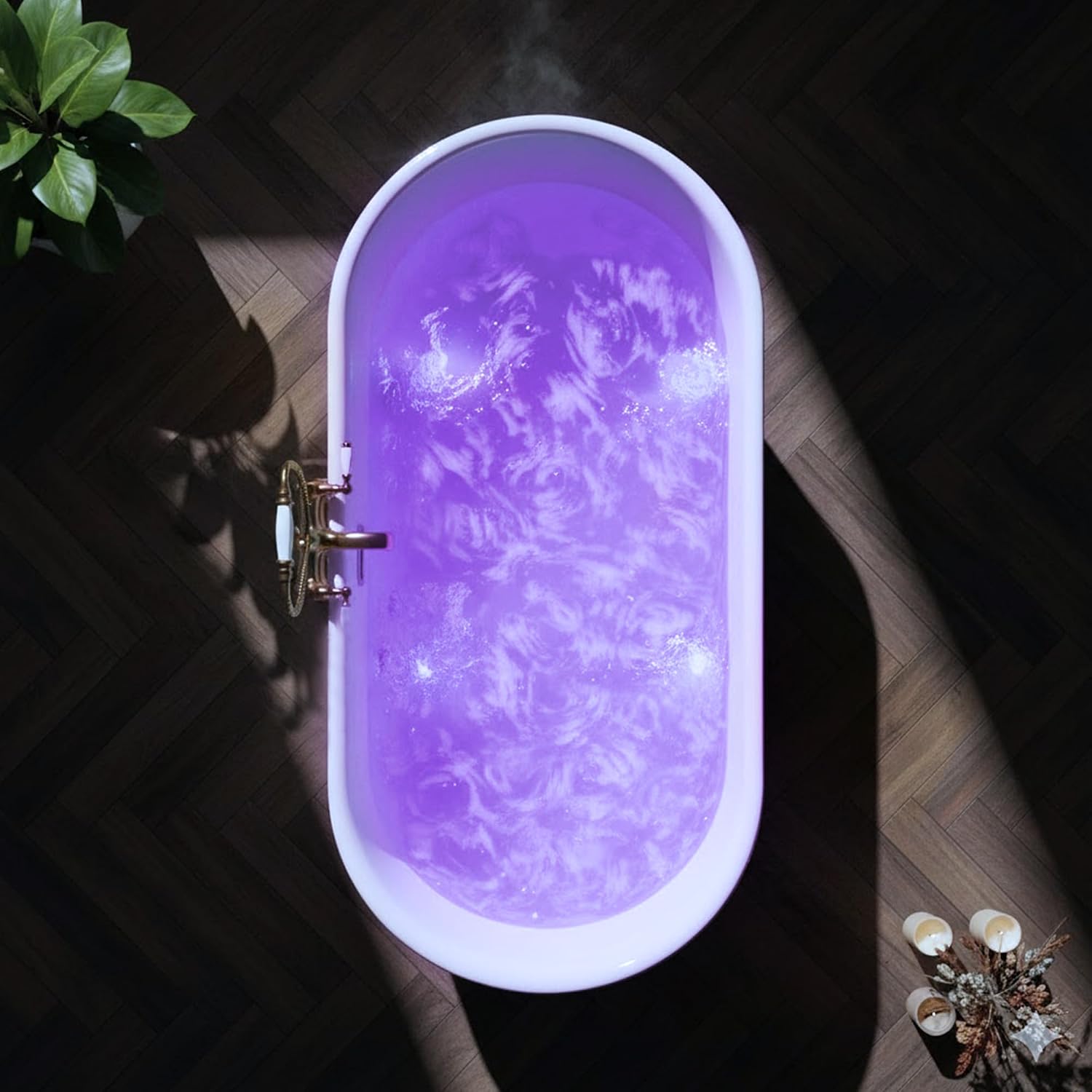ANZZI 67' Freestanding Tub, Air Bubble Acrylic Freestanding Bathtub, White Acrylic + Fiberglass, Soaking Tub, Drain and Overflow, Light Up Control Pad (AMZ-FT-67)