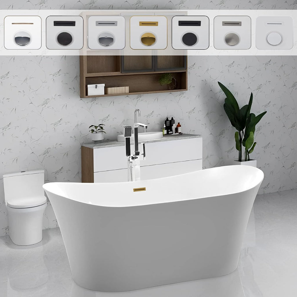 Vanity Art 67 X 30 Inch White Acrylic Freestanding Bathtub | Contemporary Design Soaking Tub with Pop-up Drain and Slotted Overflow Included, UPC Certified VA6805-TG