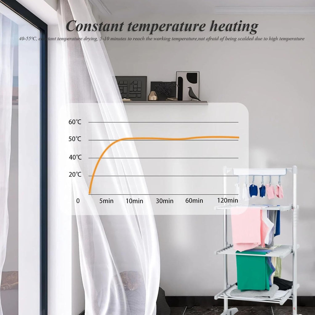 Folding Electric Heated Clothes Drying Rack,Free Standing Laundry Drying Rack,Collapsible Heating Garment Dryer Towel Rail Space Saving for Home Indoor Outdoor